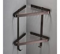 Panier de rangement d'angle en maille - Étagère décorative double couche avec crochet mural pour organiser les essentiels de salle de bain, style européen antique