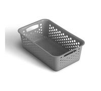 Panier de rangement de 2 l, avec poignées, sans BPA, organiseur, 25 x 16 x 8 cm, anthracite, pour salle de bain, cuisine, chambre à coucher, panier ménager