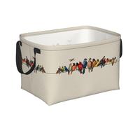 Panier de rangement décoratif rectangulaire en tissu Oxford imperméable pliable avec ouverture de support souple et poignées de transport