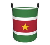 Panier de rangement drapeau du Suriname avec poignée, panier à linge portable pour chambre à coucher, panier à linge rond à une seule couche