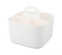 Panier de rangement empilable multifonction avec poignée, bac de rangement portable en plastique pour la maison, le bureau, design empilable avec séparateur amovible (blanc)