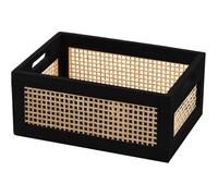 Panier de rangement en bois, avec poignées, panier à linge portable, pour ranger le linge de lit (Noir)