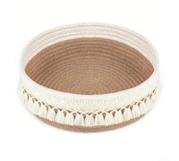 Panier de rangement en corde de coton avec pompon élégant style bohème pour maquillage et bureau pour organiser les articles ménagers et garder les espaces bien rangés (carte orthographiée blanche)