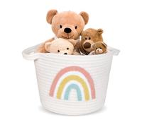 Panier de Rangement en Corde de Coton, Petit Panier Rond Tressé, Panier de Rangement avec Poignée, Motif Arc en Ciel, Panier pour Jouet, Maquillage, Paniers Cadeaux Vides