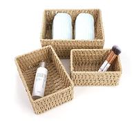 Panier de Rangement en Corde de Papier Boîte de Rangement Multifonctionnel Bac Organiseur pour Salle de Bain, Cuisine, Chambre d’Enfant, Tiroir, étagères (Lot de 3)