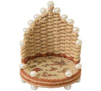 Panier de rangement en corde tissée faite à la main en chanvre naturel avec perles de bois - 22 x 12 x 13 cm - Décoration d'intérieur rustique (C)