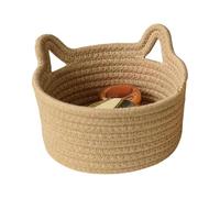 Panier de rangement en forme de chat-panier de rangement tissé oreilles de chat, rangement décoratif d'articles divers de bureau | Bacs de rangement ronds en fil de coton pour vêtements, jouets, maqui