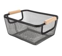 Panier de Rangement en Métal Noir Rectangulaire Poignées Bois