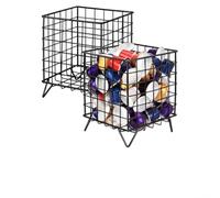 Panier de rangement en métal pour dosettes de café - Grande capacité - Lot de 2 organiseurs pour capsules compatibles - 13,7 x 13,7 x 16,5 cm - Noir