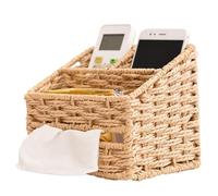 Panier de Rangement en Osier 3 Compartiments tissé Polyvalent, Distributeur de mouchoirs, Organisateur Salle Bain pour Bureau, Salon, Chambre à Coucher - paniers Rangement en Osier pour ét