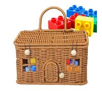 Panier de rangement en osier - Boîte de rangement tissée à la main avec couvercle | Pour jouets en peluche, fournitures de salle de bain, la nourriture sèche, pique-niques, voyages, le