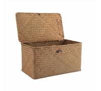 Panier de rangement en paille tressée fait main avec couvercle en jonc de mer (M)