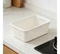 Panier de rangement en plastique pour gérer les essentiels de la maison dans le bureau, la salle de bain, la cuisine et d'autres points de rangement intérieurs avec une performance constante (M-Blanc)