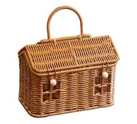 Panier de rangement en rotin - Portable - En forme de maison - Organiseur de jouets - Avec poignée - Pour camping, pique-nique, shopping, mariage, jouets, linge, collation