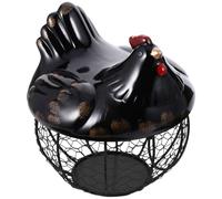 Panier de Rangement Forme Poule Noire avec Couvercle en Fer
