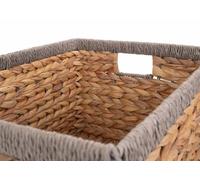 Panier de rangement Grand panier de rangement rectangulaire en jacinthe d'eau avec bordure en corde grise