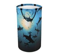 Panier de rangement imperméable et pliable, panier à linge rond imprimé requins marteaux, panier à linge sale adapté pour les dortoirs familiaux
