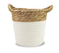 Panier de rangement Jean & Len, rond, en coton et jonc, polyvalent, pour serviettes, cosmétiques et petits ustensiles, solution de rangement décorative et durable, 17 x 17 cm