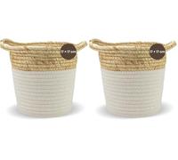 Panier de rangement Jean & Len, rond, en coton et paille, polyvalent pour les serviettes, les cosmétiques et les petits ustensiles, solution de rangement décorative et durable, 17 x 17 cm (Lot de 2)