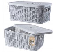 KADAX Lot de 2 paniers de rangement rectangulaires avec couvercle, 6 l, en plastique, pour salle de bain, cuisine, chambre d'enfant, gris 29x20x12,5cm