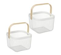 Relaxdays Panier de Rangement, Lot de 2, HxLxP : 17,5 x 26 x 24,5 cm, métal et Bambou, avec Anse, Blanc