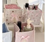 Panier de rangement matelassé en forme de cœur, boîte de rangement carrée mini, motif à carreaux mignon. Bac de rangement pour produits de soins de la peau. Pochette de rangement en tissu doux pour le