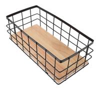 Panier de Rangement Mural en Fer Noir avec Planche Bois Grosse Capacité