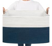 Panier de rangement, panier à linge, panier de rangement carré, chambre d'enfant, jouets pour bébé, panier tissé, panier pour jouets en peluche, 65 litres, 55 × 38 × 30 cm (Bleu blanc)