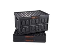 VEVOR Caisse de Rangement Plastique Pliable avec Couvercles 3PCS Bac de Rangement Empilable Capacité d'Une Boîte 45 L avec Poignées Grands Bacs Robustes pour Vêtements Jouets Livres Accessoires, Noir