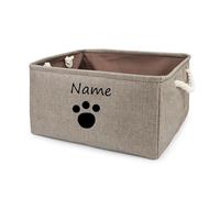 Panier de rangement pliable avec nom personnalisé pour animal de compagnie, panier à jouets pour chien, panier pour animaux de compagnie (marron, petite patte, L : 40 x 30 x 20 cm)