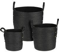 Panier de rangement Poignée, lot de 3, papier tressé, noir