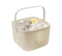 Panier de rangement portable avec poignée et drainage creux pour favoriser le séchage, organiseur en plastique solide pour salle de bain, cuisine, salle de sport, dortoir et camping (beige)