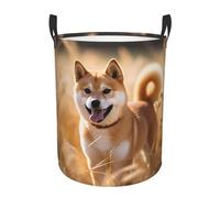 Panier de rangement portable avec poignée, panier à linge Shiba Inu pour chambre à coucher, panier à linge rond à une seule couche