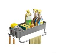 Panier de rangement pour évier avec compartiments réglables, installation sans perçage, design à drainage rapide, crochets amovibles, organiseur compact en acier inoxydable et ABS (gris C)