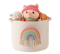 Panier de rangement pour jouets, panier pour chambre d'enfant, panier à langer, organisateur en corde de coton avec décoration arc-en-ciel, pour chambre d'enfant, organisateur