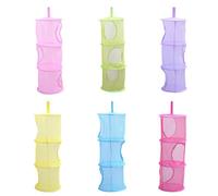 Panier de Rangement pour Jouets Suspendu en Filet, 3 Compartiments, Rose