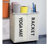 Panier De Rangement pour Tapis De Yoga De Qualité Bien Fait, Organisateur D’équipement De Fitness Polyvalent, 4 Roues Mobiles à 360 Degrés, Off-White