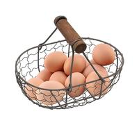 Panier de rangement pour œufs de poule en fer - Panier à œufs rustique avec poignée en bois - Panier de rangement de pique-nique avec motif ferme - Pour 12 œufs - Pour cuisine et salle à manger