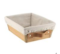 Panier de rangement rectangulaire en bambou et lin 26 x 20,5 x 10,5 cm - Beige