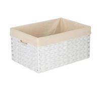 Panier de rangement rectangulaire en corde de papier blanc avec doublure en coton blanc