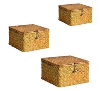 Panier de rangement rectangulaire en osier et rotin avec couvercle | 1/3 pcs Multi Taille Rotin Saule Osier Tissé À La Main Poubelle Rectangulaire Couvercle: Organisateur De Chambre(SET)