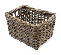 Panier de rangement rectangulaire en rotin gris shabby - 34 x 24 cm - Panier d'étagère en osier tressé avec poignées - Panier en osier - Panier décoratif pour salle de bain - Étagère de rangement