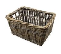 Panier de rangement rectangulaire en rotin gris shabby - 44 x 33 cm - Panier d'étagère en osier tressé avec poignées - Panier en osier - Panier décoratif pour salle de bain