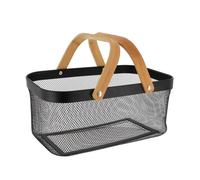 PANIER DE RANGEMENT RECTANGULAIRE METAL ET POIGNEES BAMBOU - NOIR - Tendance