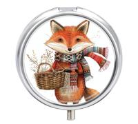 Panier de rangement rond en forme de renard - Pilulier 3 compartiments - Portable - Mini boîte à médicaments compacte pour le quotidien - Distributeur de supplément de vitamines