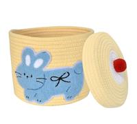 Panier de Rangement Rond Tressé avec Couvercle, Corde de Coton Tissé Panier Décoratif, Jouet Boîte de Rangement, Boite de Rangement avec Couvercle, Panier en Corde de Coton Tissé, pour jouets, goûters