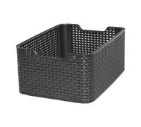 Curver Panière de Rangement 6L en avec Un Design Rotin Tressé pour Salle de Bain, Chambre, Bureau - Poignées Ergonomiques - Noir