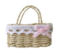 Panier de rangement vide en osier avec poignées pour maison de poupées 1/12