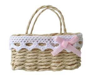 Panier de rangement vide en osier avec poignées pour maison de poupées 1/12