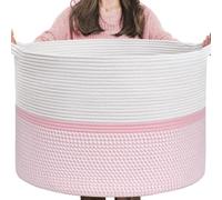 Panier de rangement XXL extra large en corde de coton tissée avec poignées, panier de rangement décoratif rose - 55,9 x 55,9 x 35,6 cm